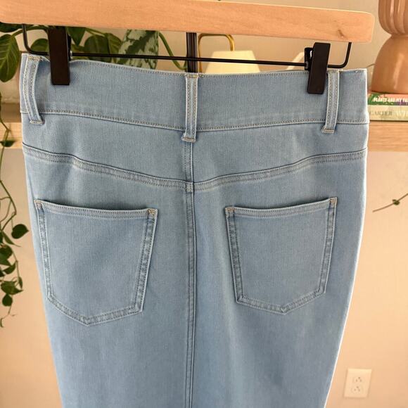 Halara Flex High Waisted Bodycon Denim Casual Midi Skirt Cyan Blue Small Stretch - Picture 8 of 12